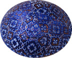 Brocade Kippah: Royal Blue, Gold & White