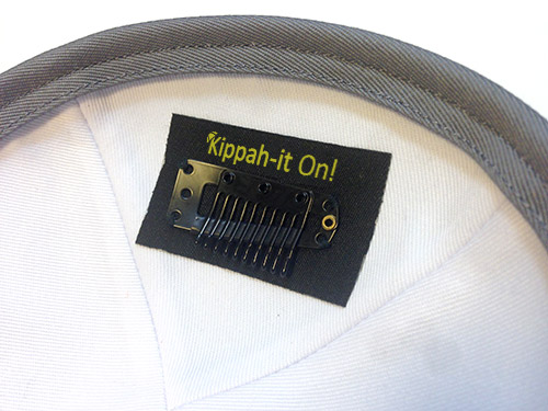 Kippah-It On! Side View - Installed on Kippah
